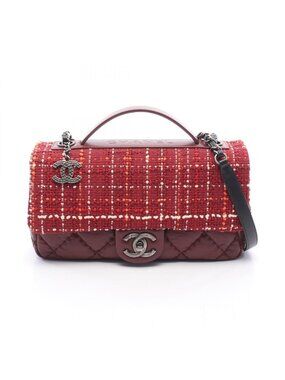 Chanel Shoulder Bag Air Line Quilted Top Handle 2-Way Red Fabric Leather Chain